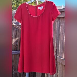 EUC. EVER BEAUTY. Red S/S Dress W/Rhinestone Accents. Sz-12.